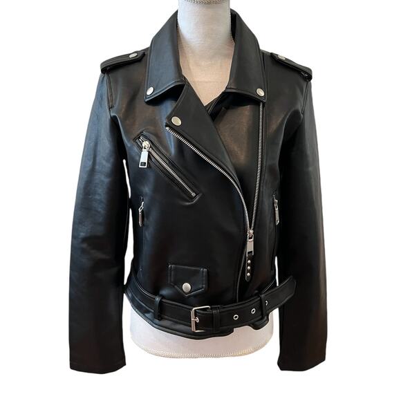 Rebecca Minkoff Moto jacket faux leather black M - Picture 2 of 8